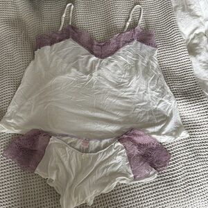 Only Hearts Striped white & purple Lace Trim Sleepwear Set